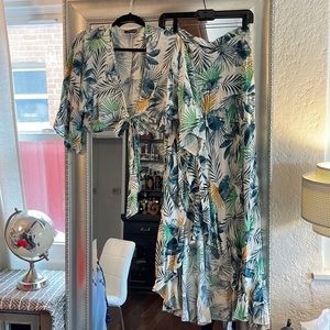 TROPICAL PRINT WRAP MAXI SKIRT AND TOP SET
